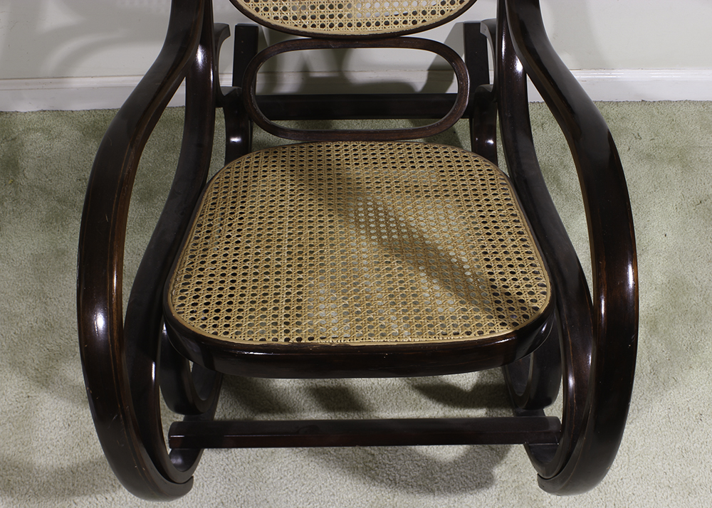 Thonet Style Bent Wood Rocking Chair with Cane Seat
