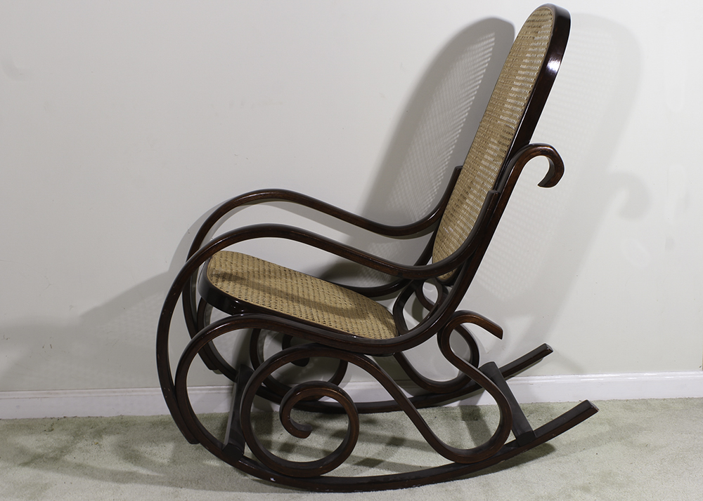 Thonet Style Bent Wood Rocking Chair with Cane Seat