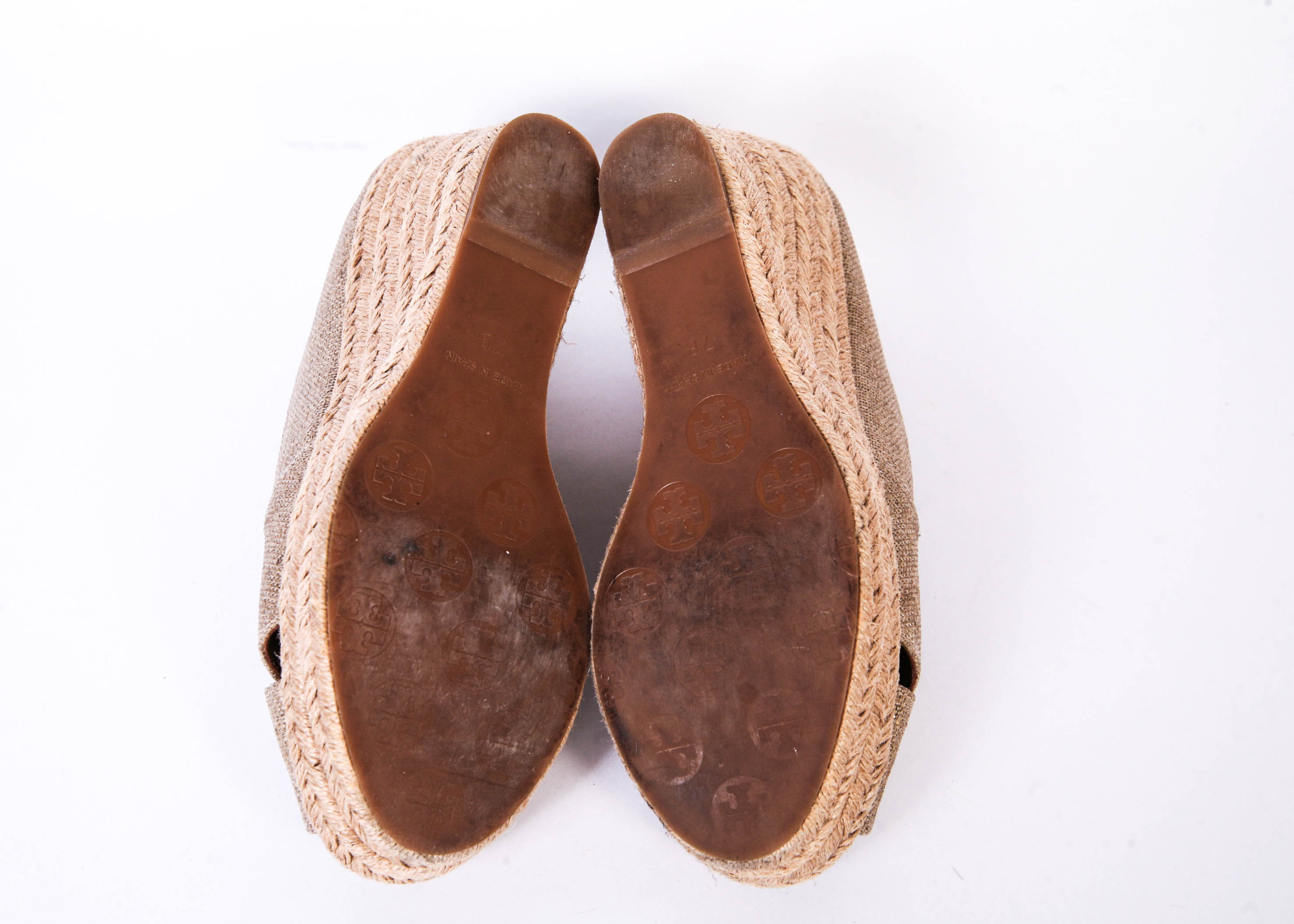 Pair of TORY BURCH Golden Taupe Filipa Wedge Espadrille