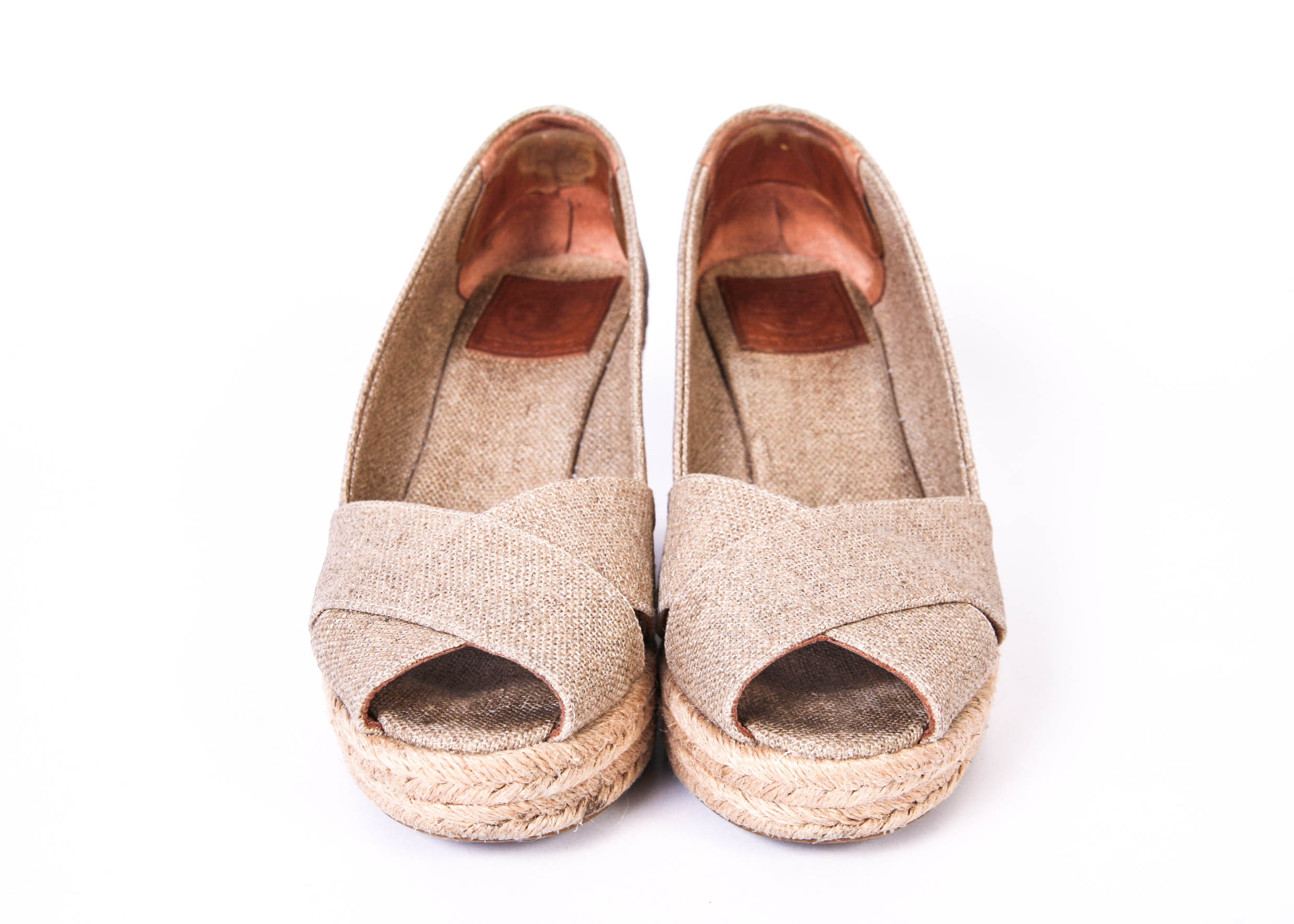 Pair of TORY BURCH Golden Taupe Filipa Wedge Espadrille