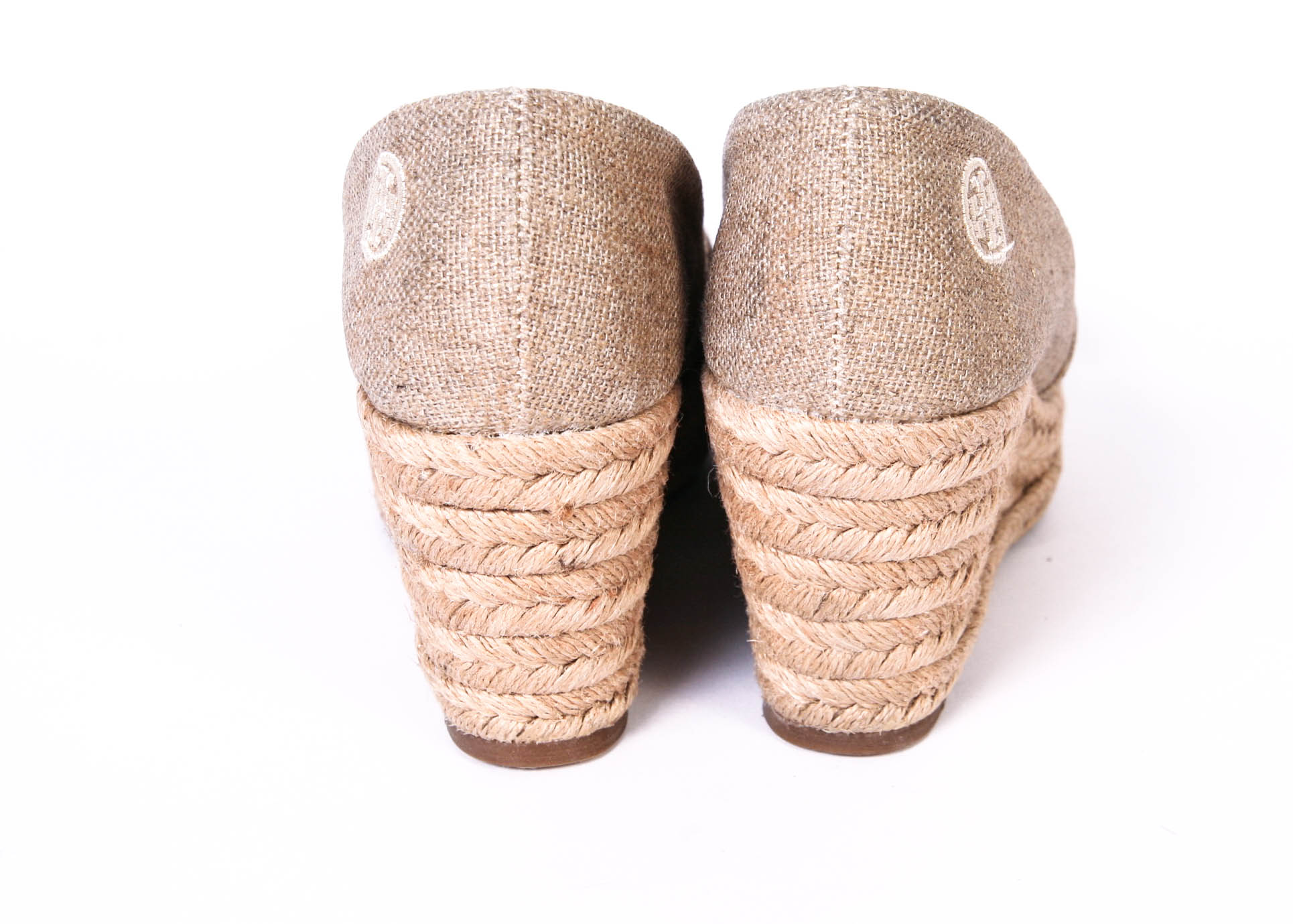 Pair of TORY BURCH Golden Taupe Filipa Wedge Espadrille