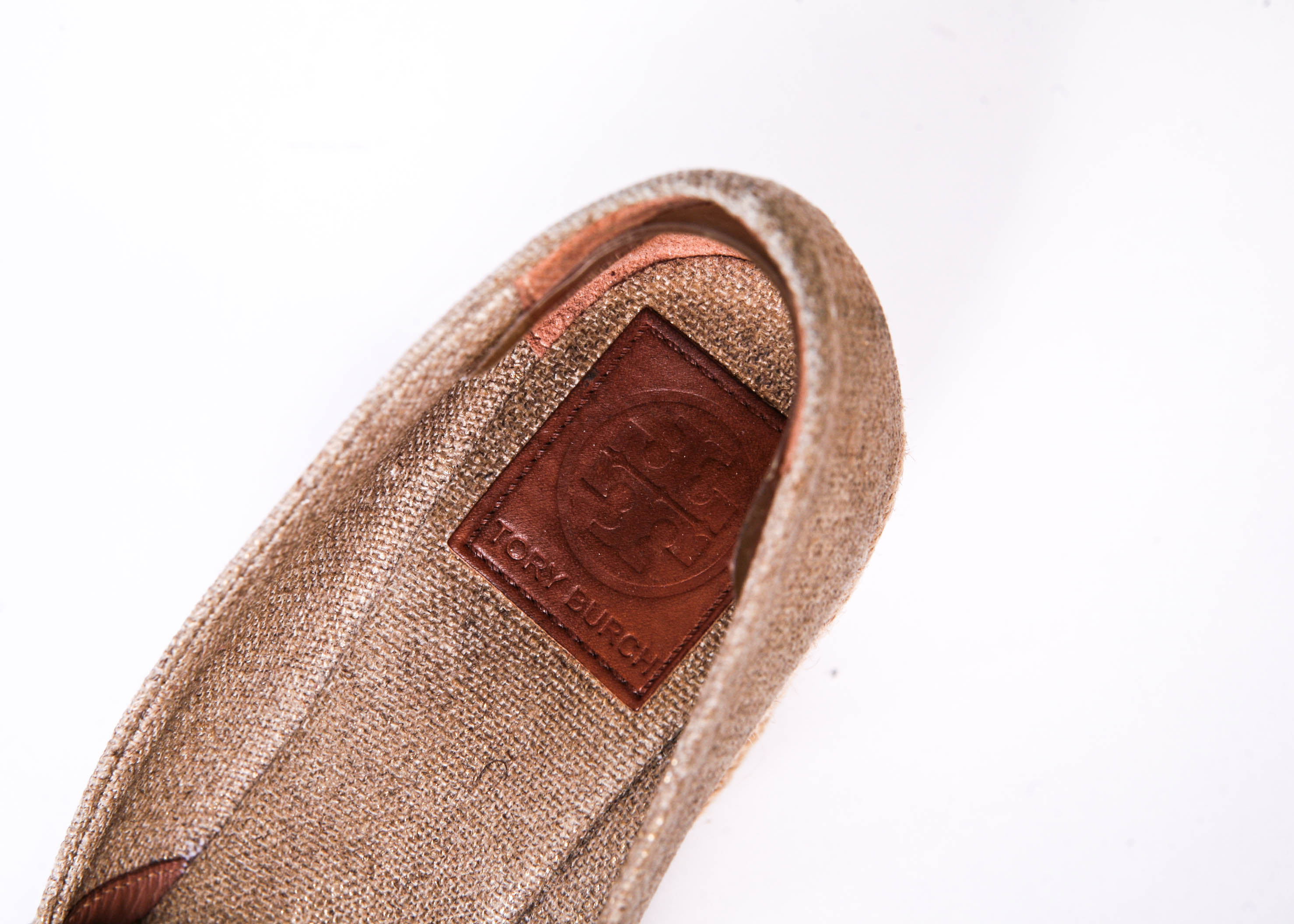 Pair of TORY BURCH Golden Taupe Filipa Wedge Espadrille