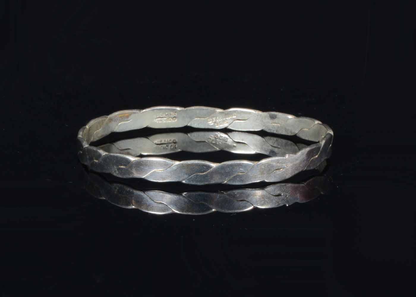 Vintage Mexican Braided Sterling Silver Bangle Bracelet