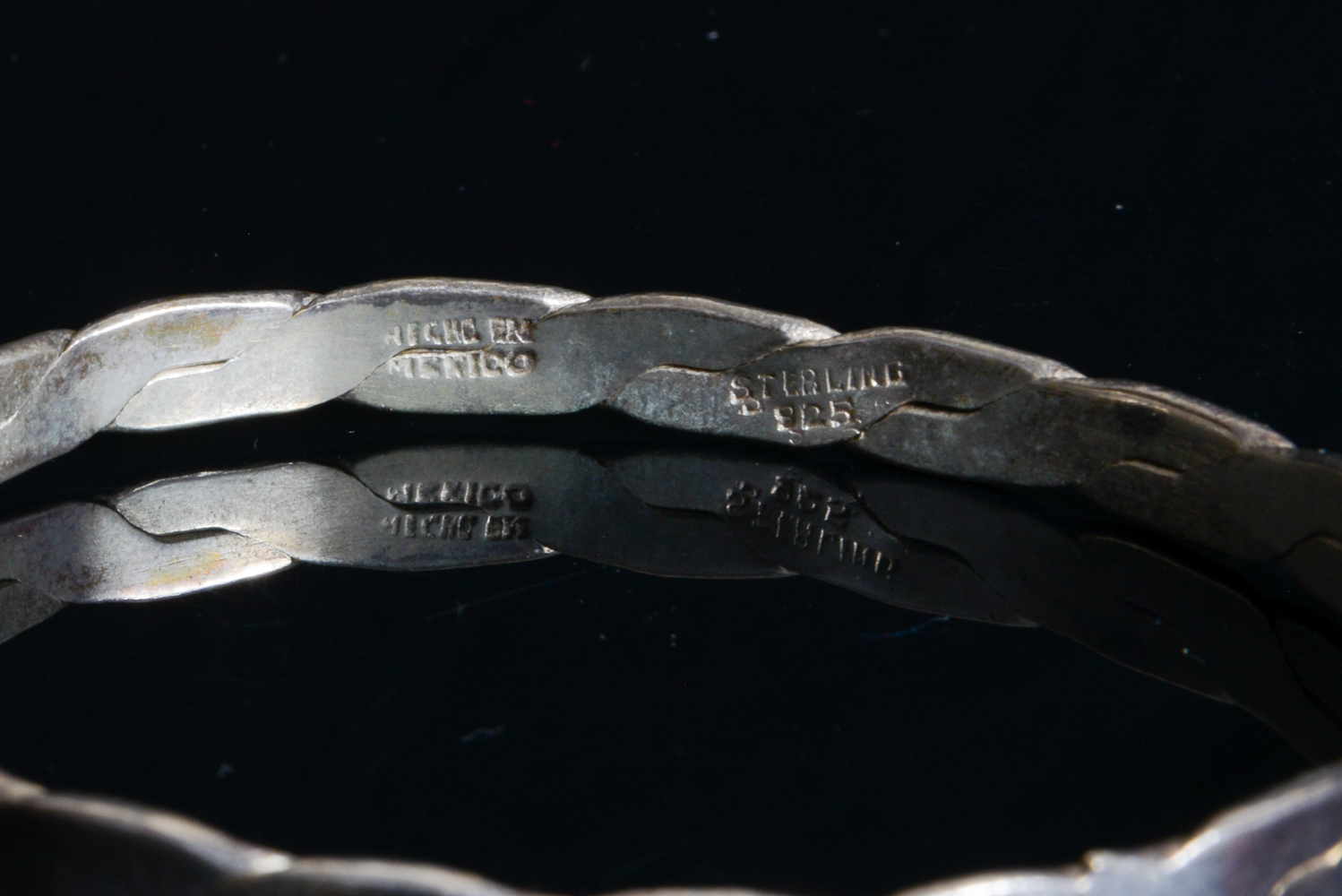 Vintage Mexican Braided Sterling Silver Bangle Bracelet