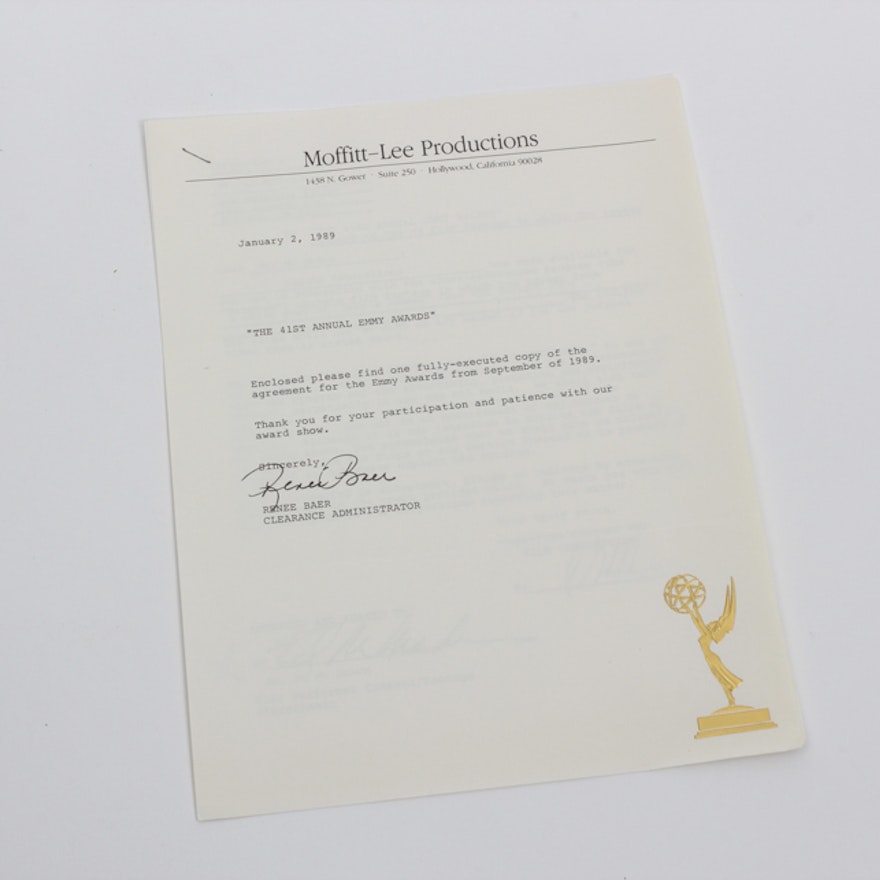 Ed McMahon's Original 41st Annual Emmy Awards Contract