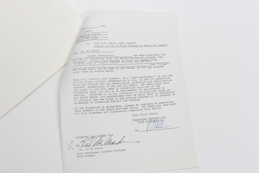 Ed McMahon's Original 41st Annual Emmy Awards Contract