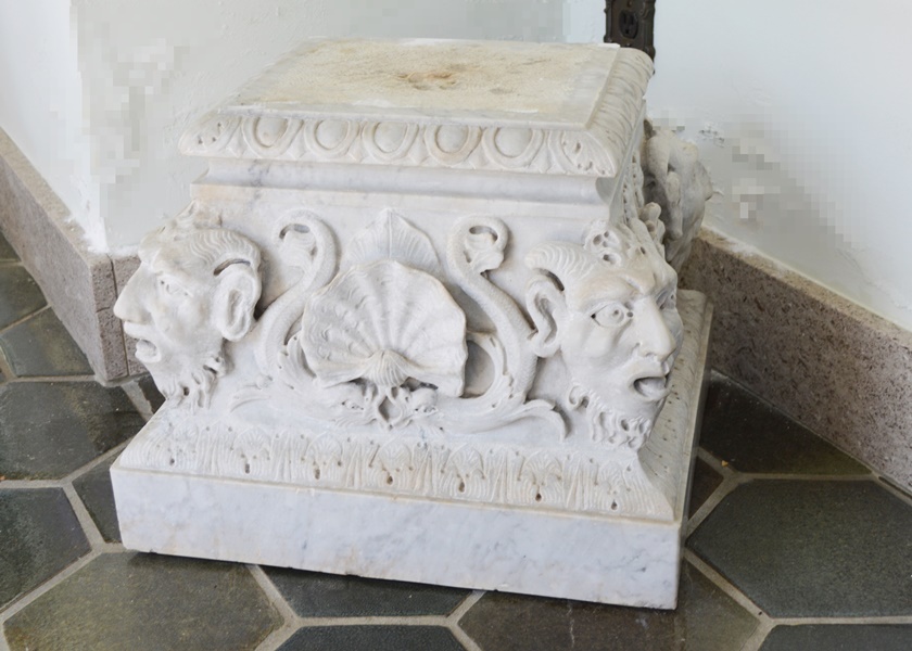 Solid Marble Satyr Mask Carved Low Pedestal