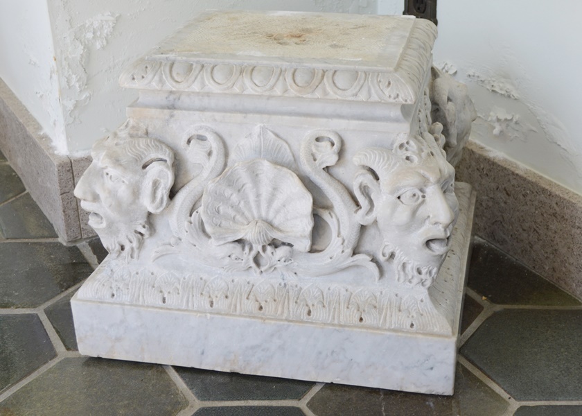 Solid Marble Satyr Mask Carved Low Pedestal