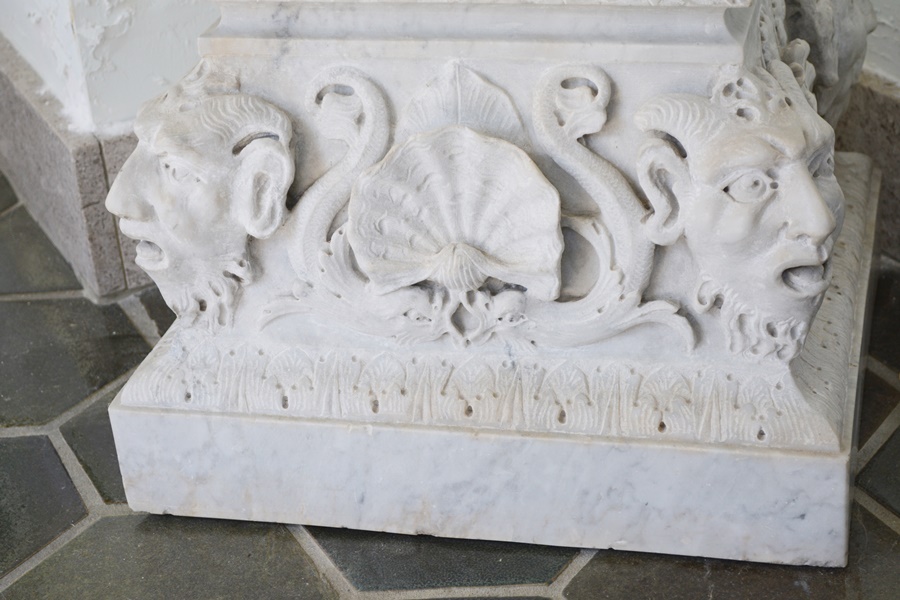 Solid Marble Satyr Mask Carved Low Pedestal