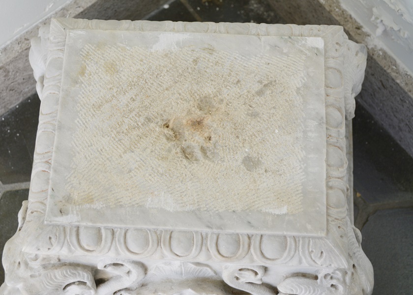 Solid Marble Satyr Mask Carved Low Pedestal