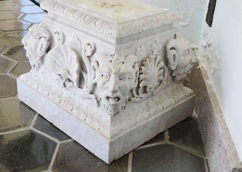 Solid Marble Satyr Mask Carved Low Pedestal