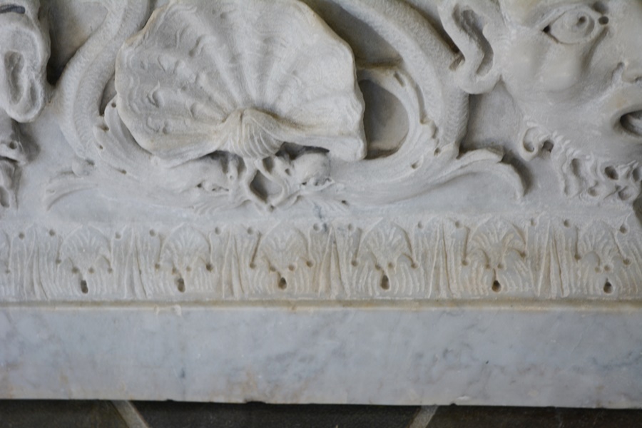 Solid Marble Satyr Mask Carved Low Pedestal