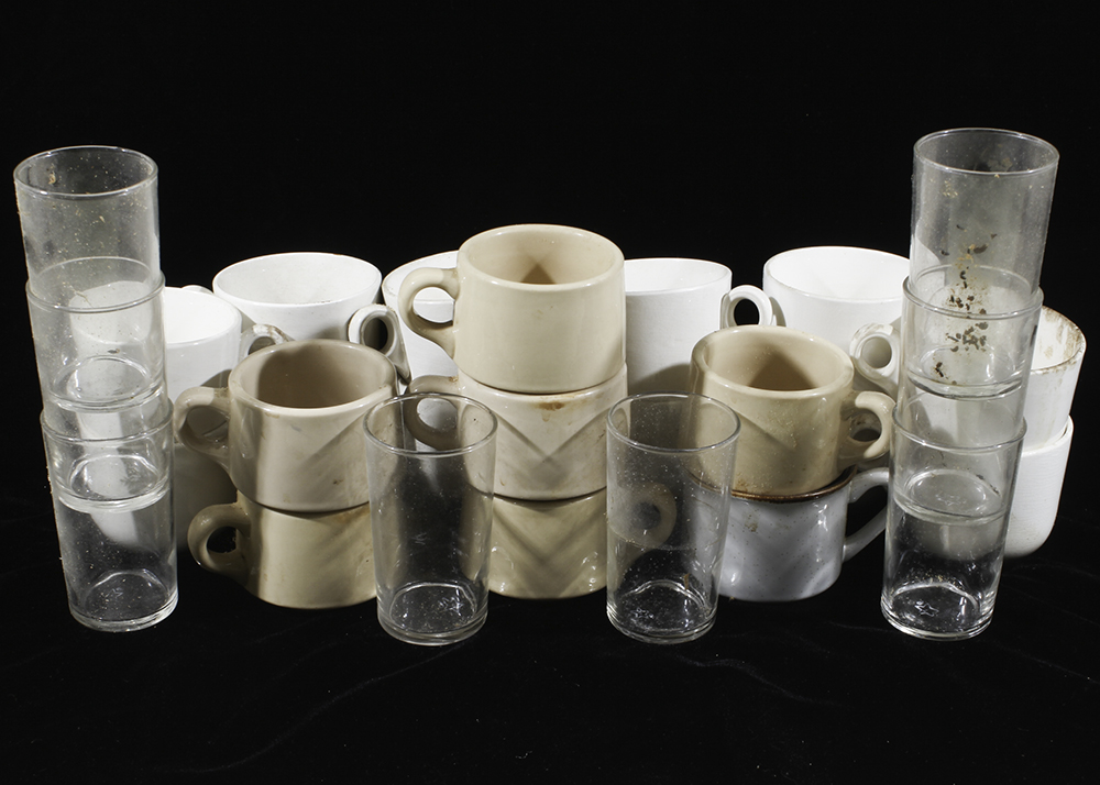 Collection of Vintage Diner Mugs and Drinking Glasses