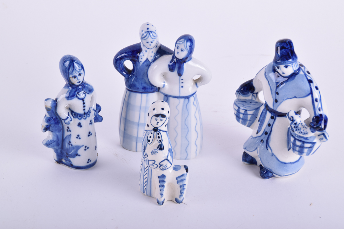 Gzhel Russian Hand-Painted Porcelain Figurines