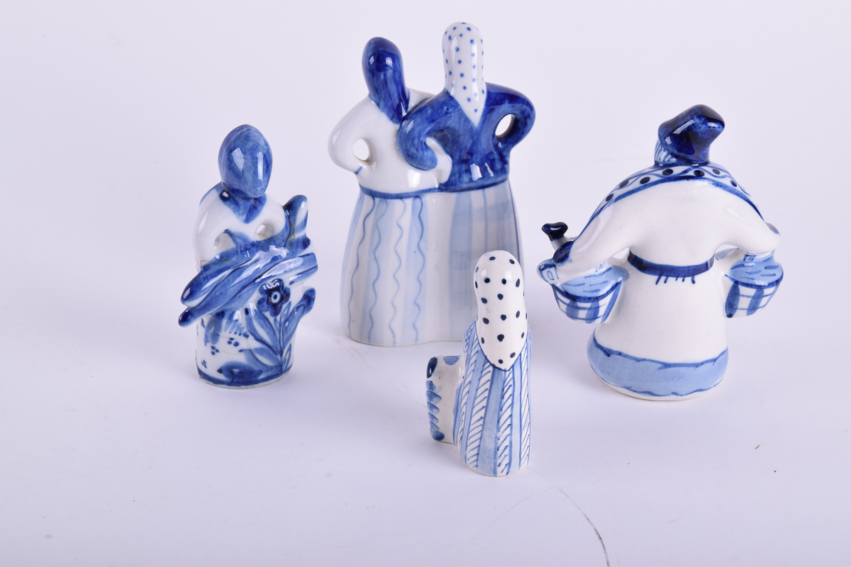 Gzhel Russian Hand-Painted Porcelain Figurines