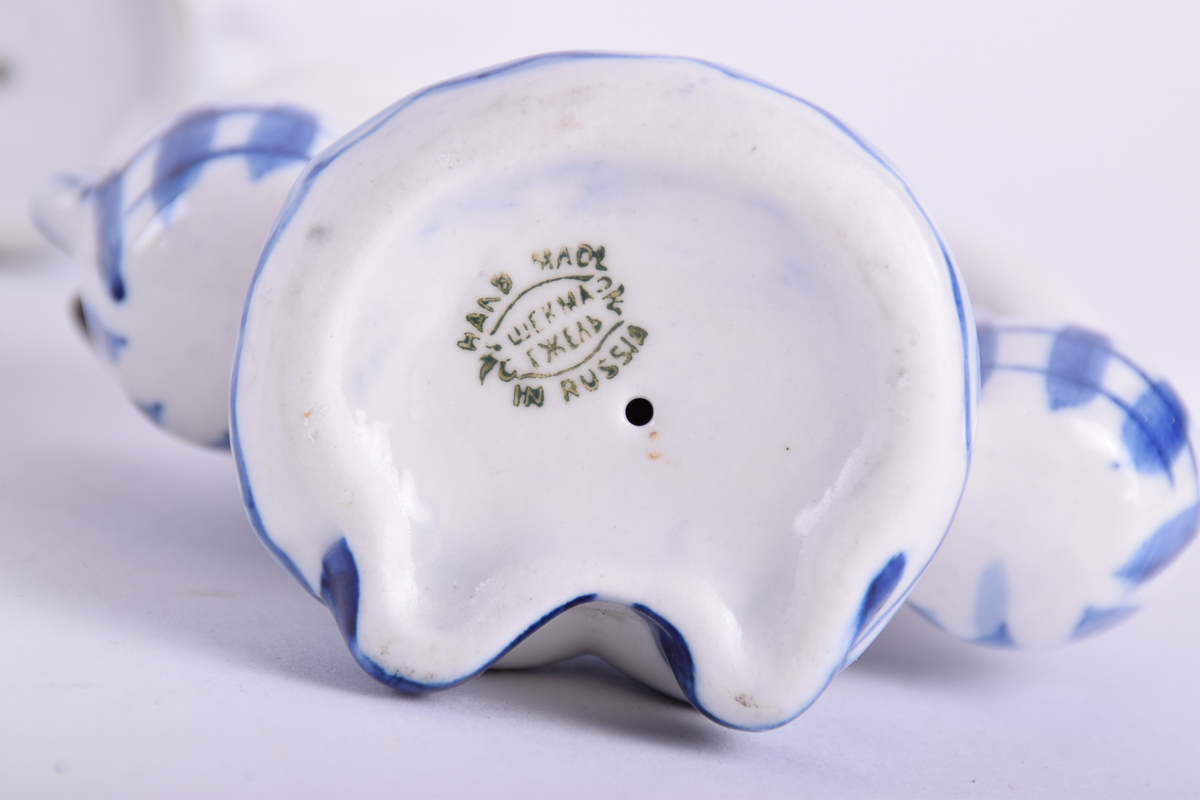 Gzhel Russian Hand-Painted Porcelain Figurines