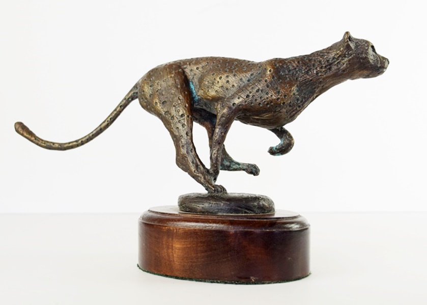 Bronze Cheetah Sculpted in Stride, Signed "FDW"