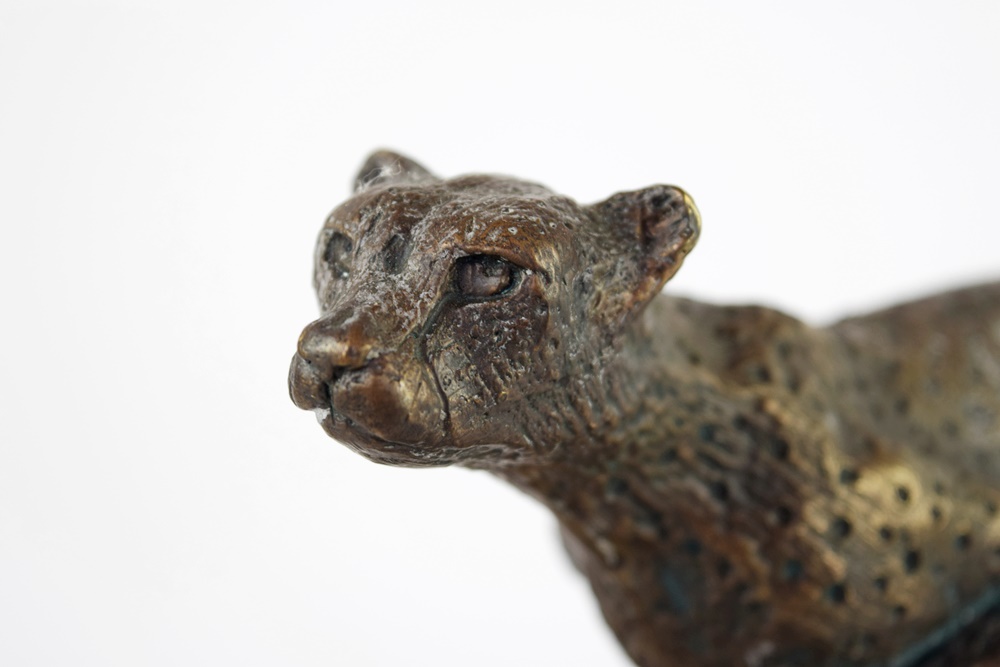 Bronze Cheetah Sculpted in Stride, Signed "FDW"