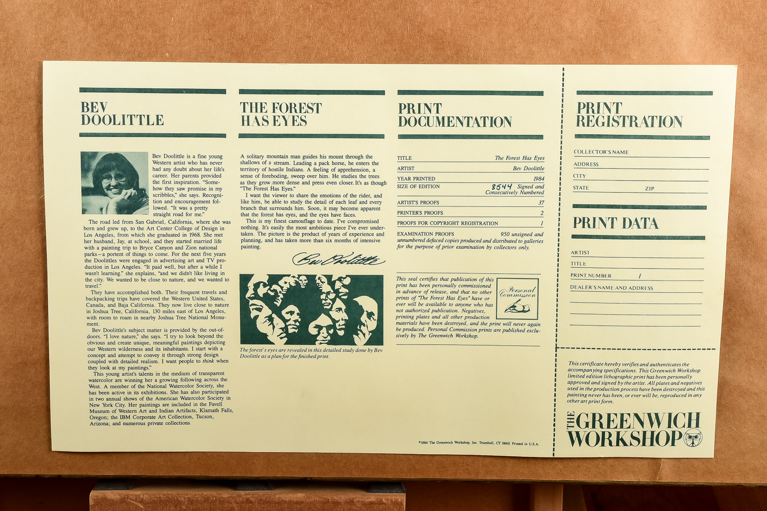 Bev Doolittle "The Forest Has Eyes" Limited Edition Print