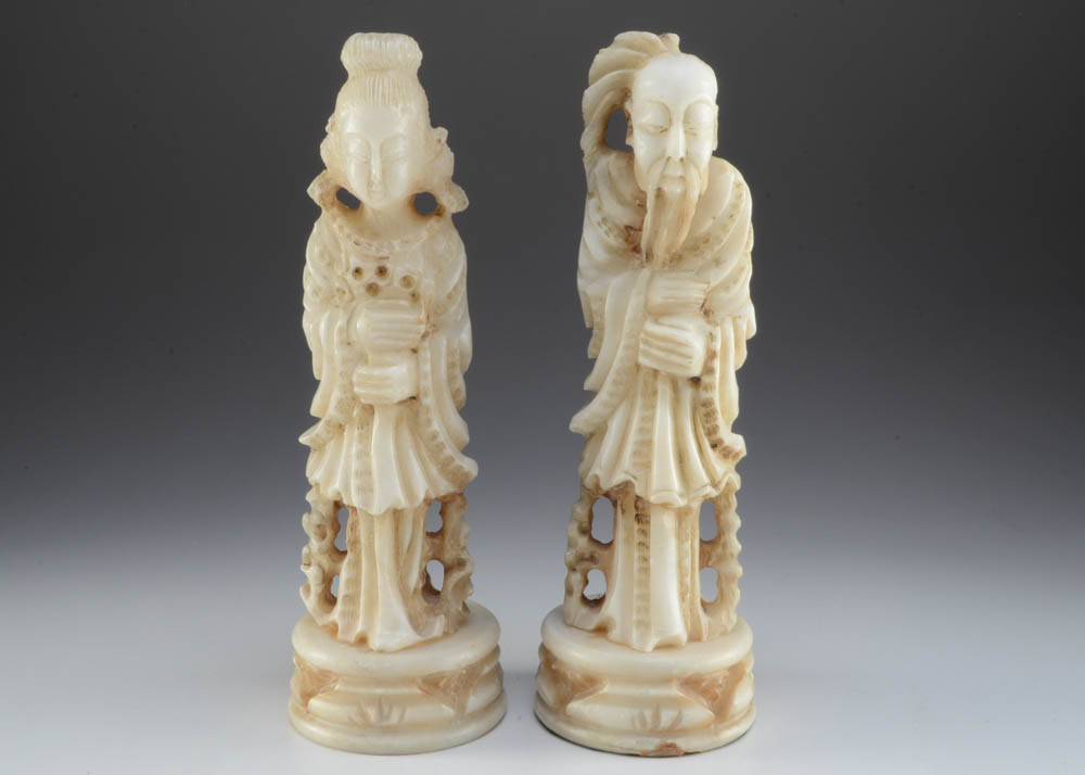 Pair of Carved Asian Alabaster Figures