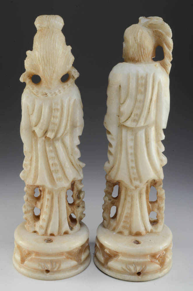 Pair of Carved Asian Alabaster Figures