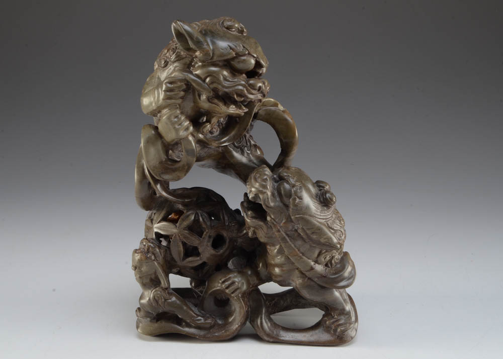 Japanese Soapstone Carving of Fu Dogs / Lions