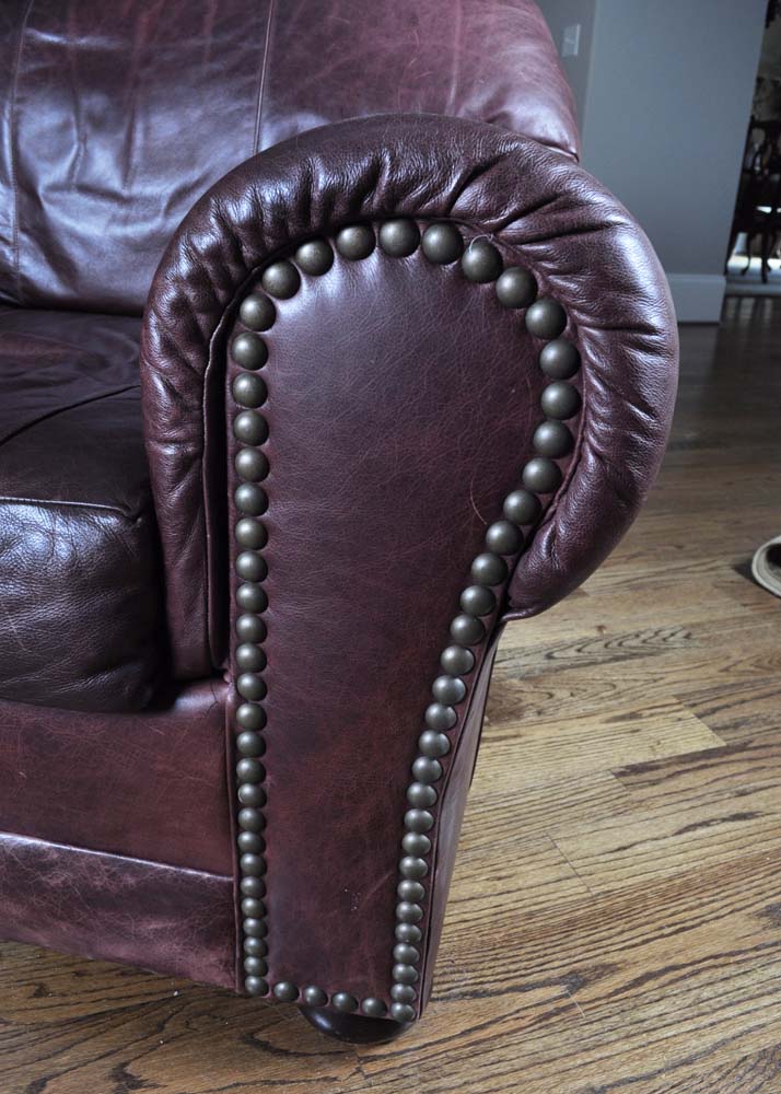 Morgan Stewart Burgundy Leather Saloon Chair with Ottoman