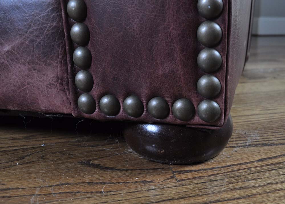 Morgan Stewart Burgundy Leather Saloon Chair with Ottoman