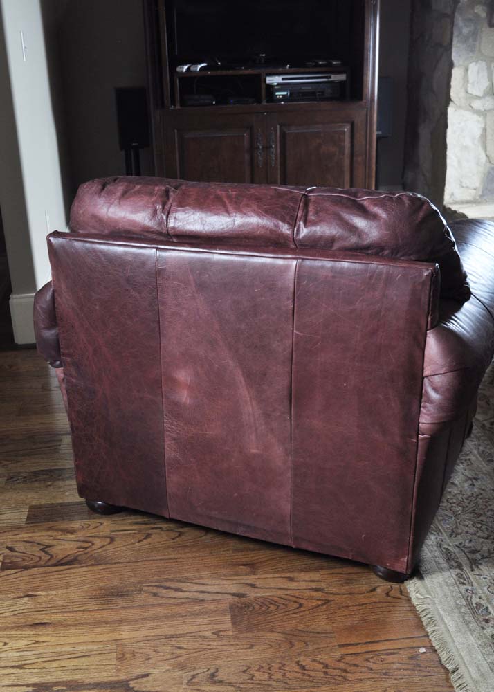 Morgan Stewart Burgundy Leather Saloon Chair with Ottoman