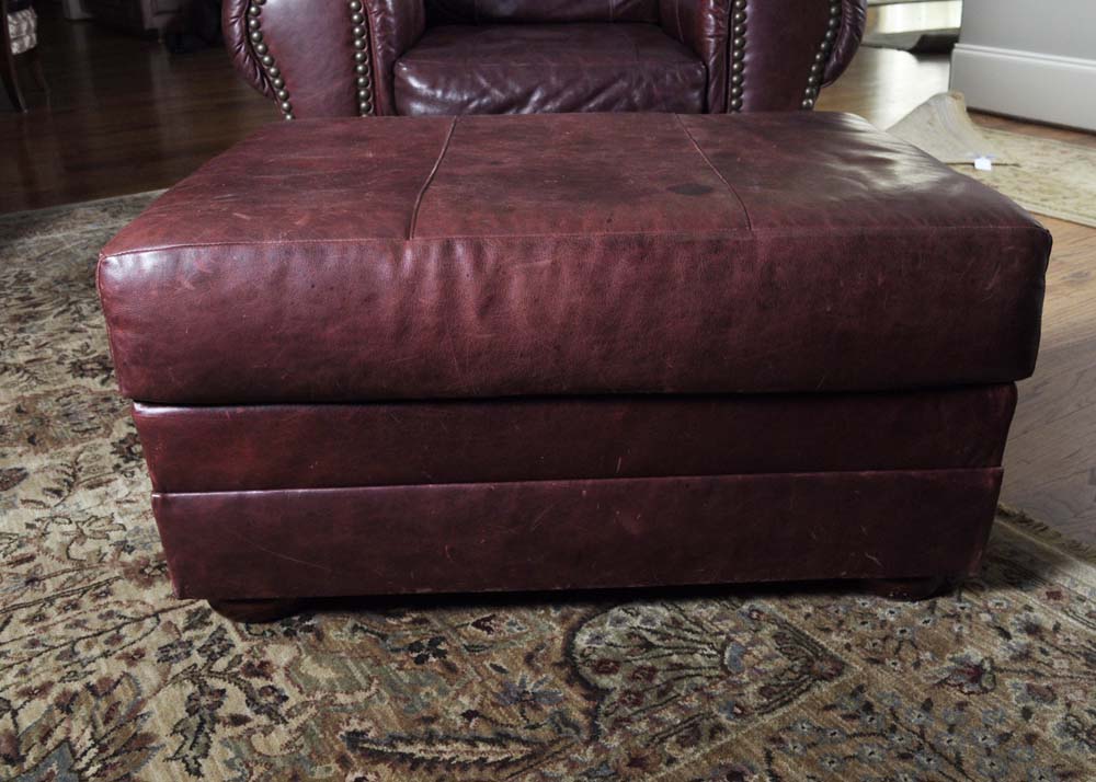 Morgan Stewart Burgundy Leather Saloon Chair with Ottoman