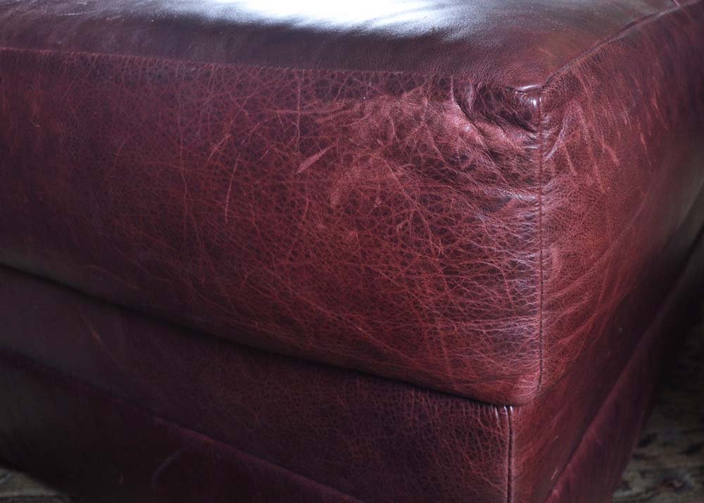 Morgan Stewart Burgundy Leather Saloon Chair with Ottoman