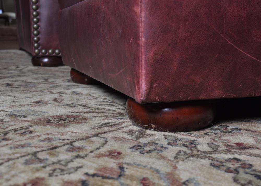 Morgan Stewart Burgundy Leather Saloon Chair with Ottoman