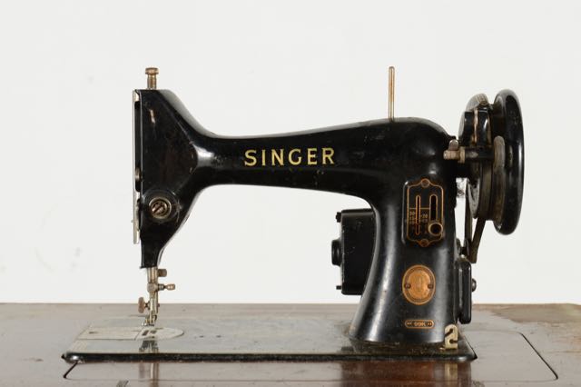 Vintage Sewing Machine and Walnut Veneer Sewing Table