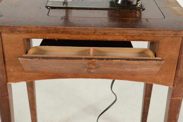 Vintage Sewing Machine and Walnut Veneer Sewing Table