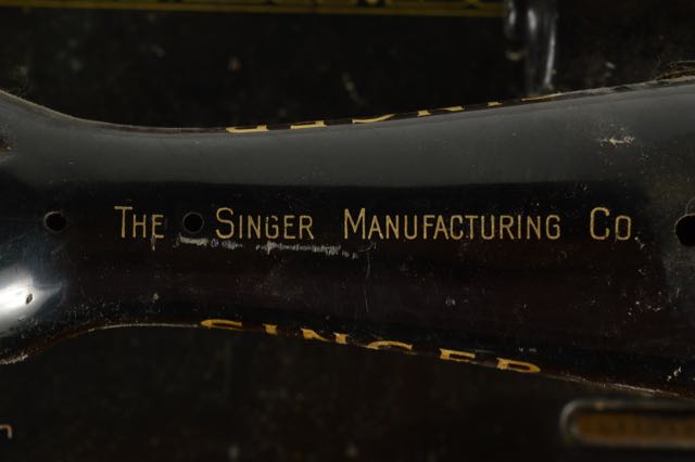 Vintage Sewing Machine and Walnut Veneer Sewing Table