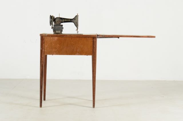 Vintage Sewing Machine and Walnut Veneer Sewing Table