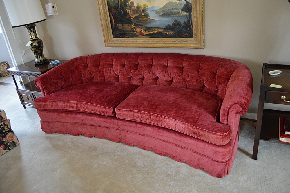 1970s-1980s Henredon Raspberry Velvet Sofa