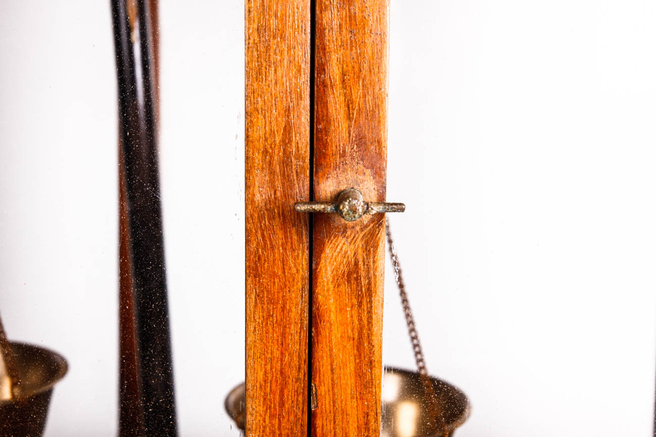 Antique Scale in Wood and Glass Display Case