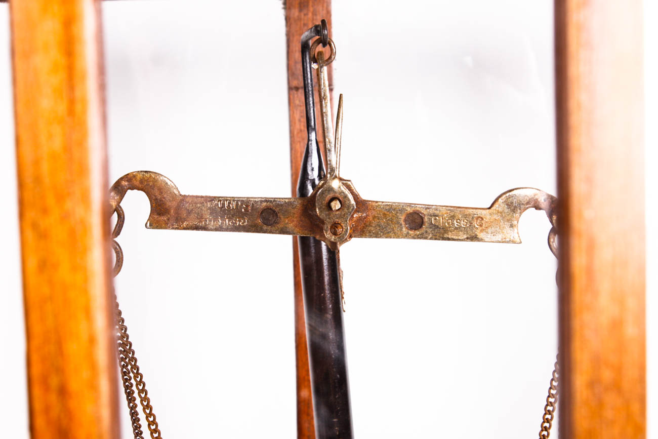 Antique Scale in Wood and Glass Display Case
