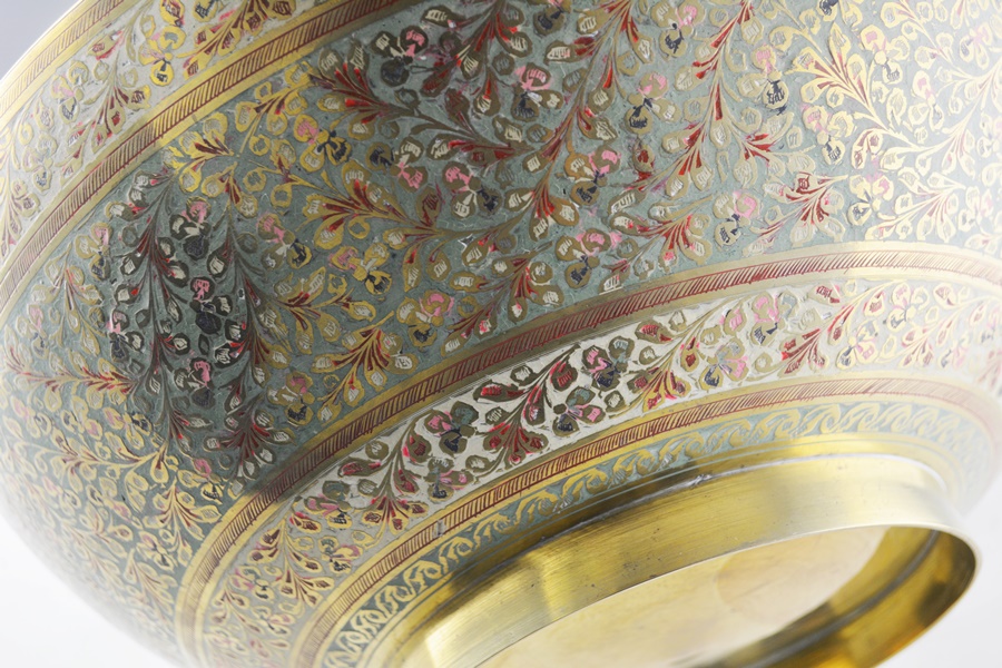 Cloisonné Floral Brass Bowl