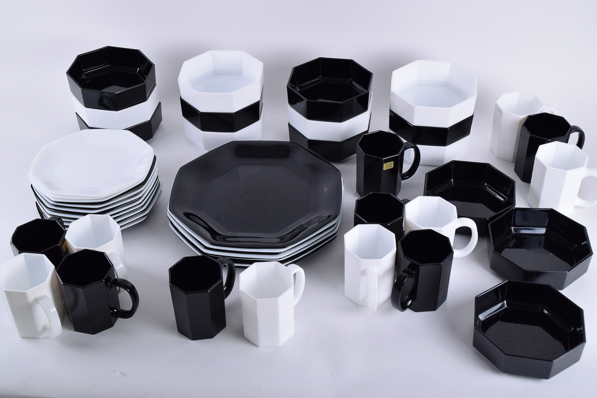 Arcoroc France Black and White Octagonal Tableware