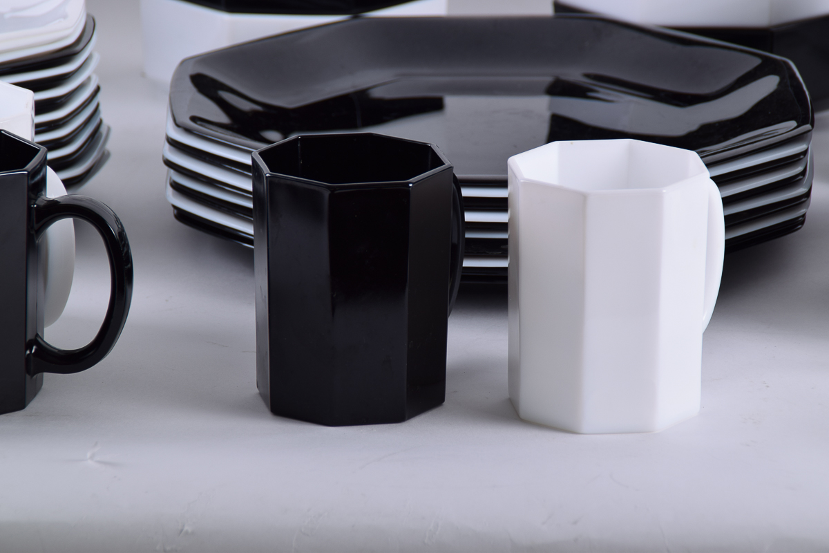 Arcoroc France Black and White Octagonal Tableware