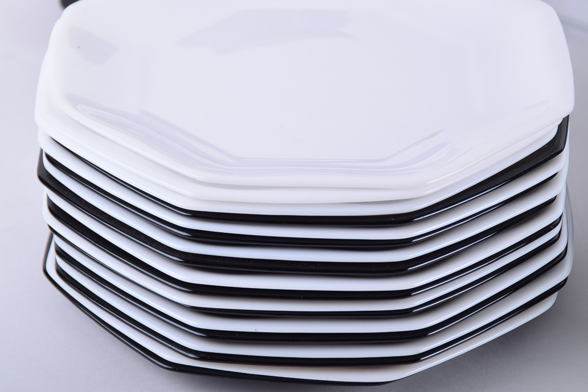 Arcoroc France Black and White Octagonal Tableware