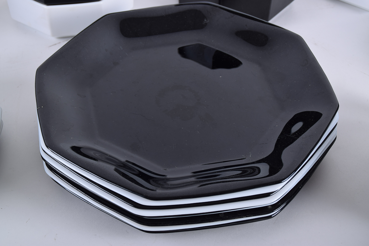 Arcoroc France Black and White Octagonal Tableware