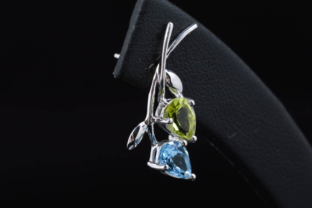 10K White Gold Peridot and Blue Topaz Earrings