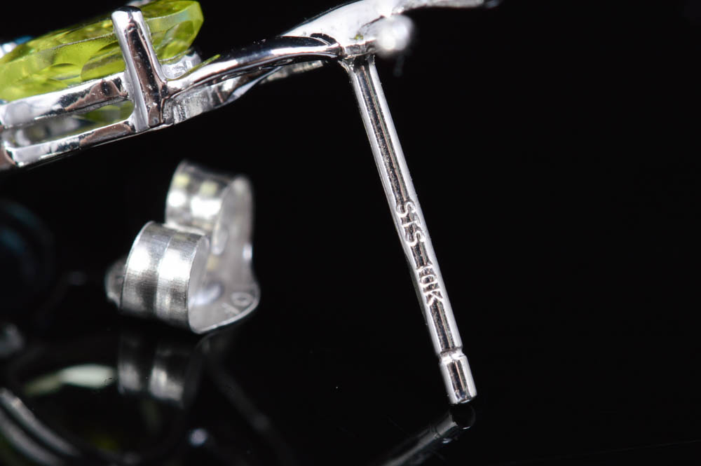 10K White Gold Peridot and Blue Topaz Earrings