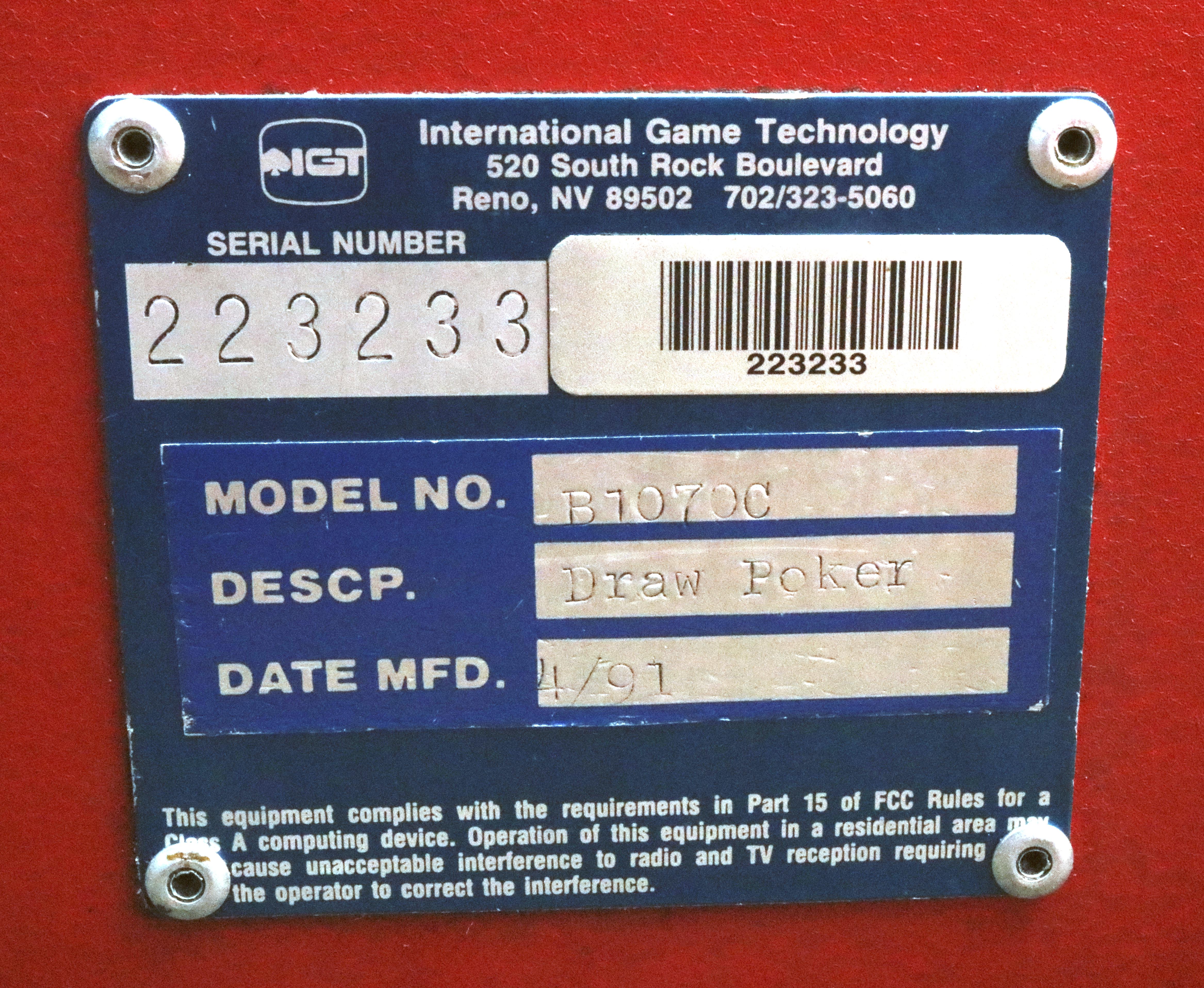 Players Edge Draw Poker Video Machine