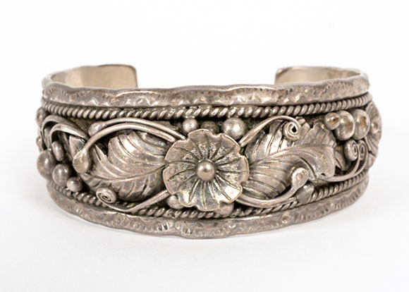 Elaborate Artisan-Signed Silver Cuff Bracelet