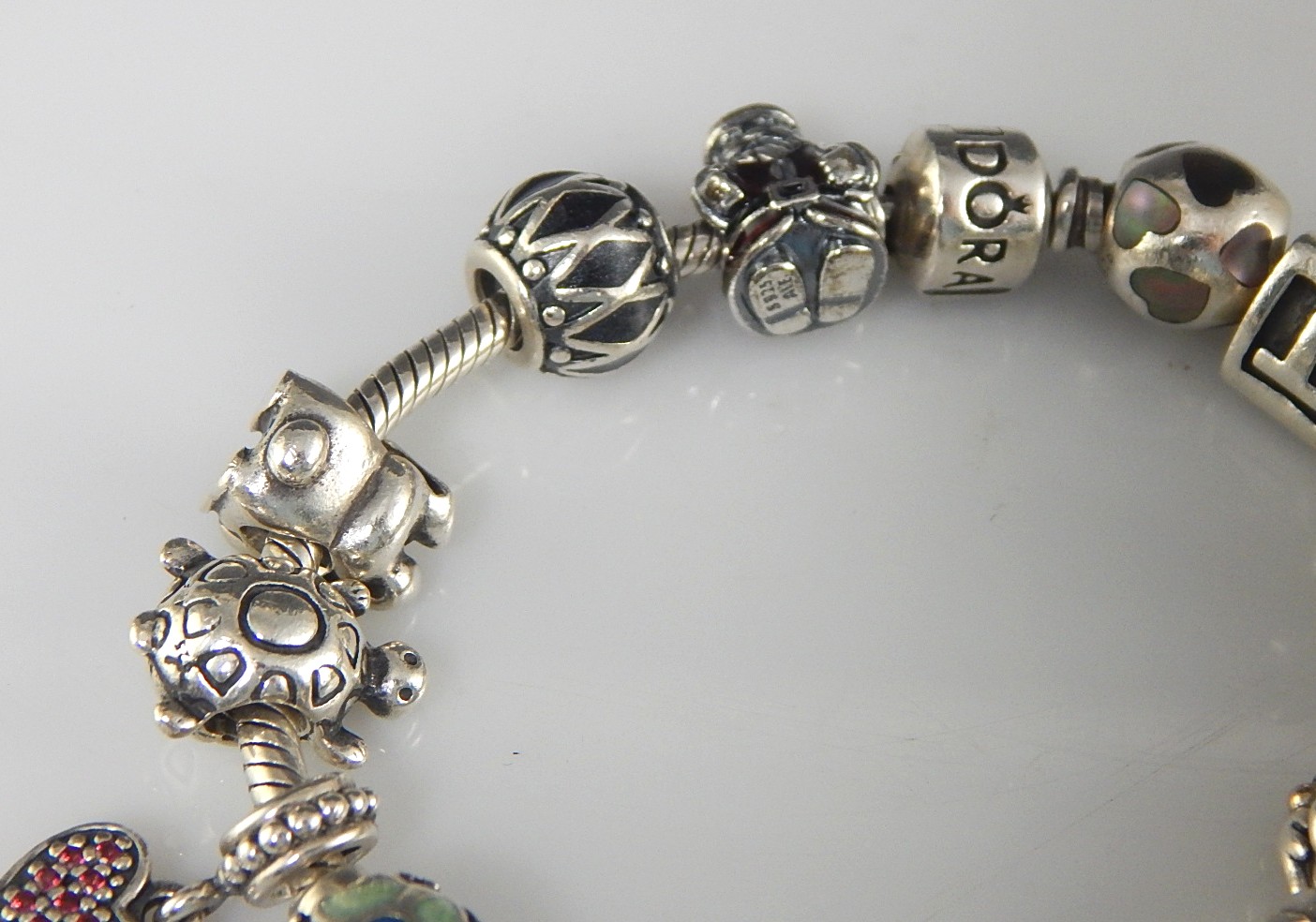 Sterling Silver Pandora Charm Bracelet and Charms