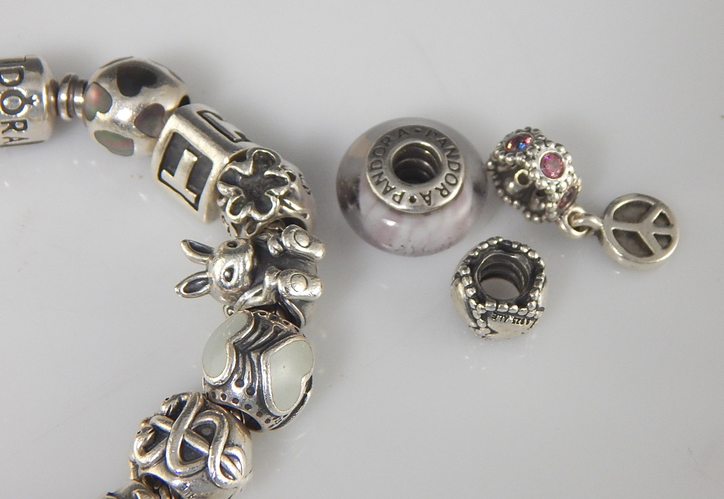 Sterling Silver Pandora Charm Bracelet and Charms
